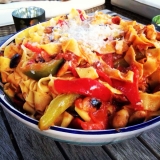 pepper, sun-dried tomato + roasted almond pasta